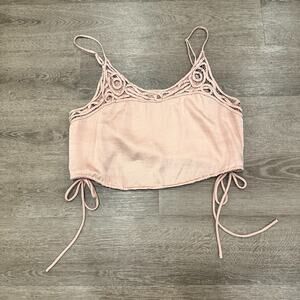 Free People Blouson Brami Crop Top Womens Large Petal‎ Pink Satin Lace Festival